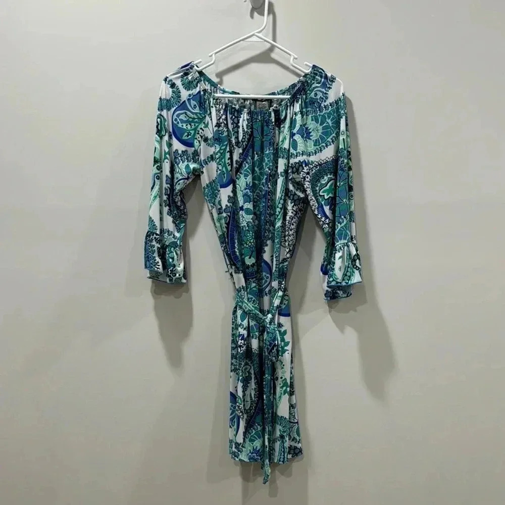MSK Paisley Print Flounce Sleeve Belted Dress Size M